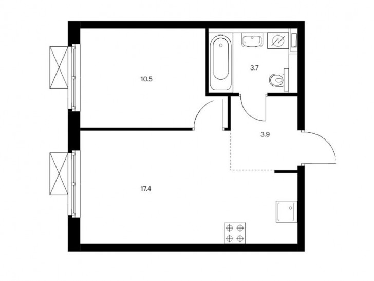 Однокомнатная квартира 35.5 м²