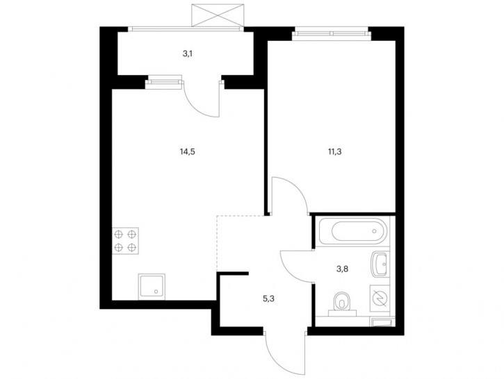 Однокомнатная квартира 36.4 м²