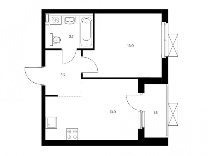 Однокомнатная квартира 36.7 м²
