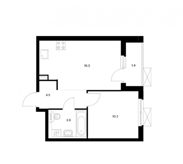 Однокомнатная квартира 36.3 м²