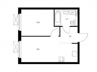 Однокомнатная квартира 33.6 м²